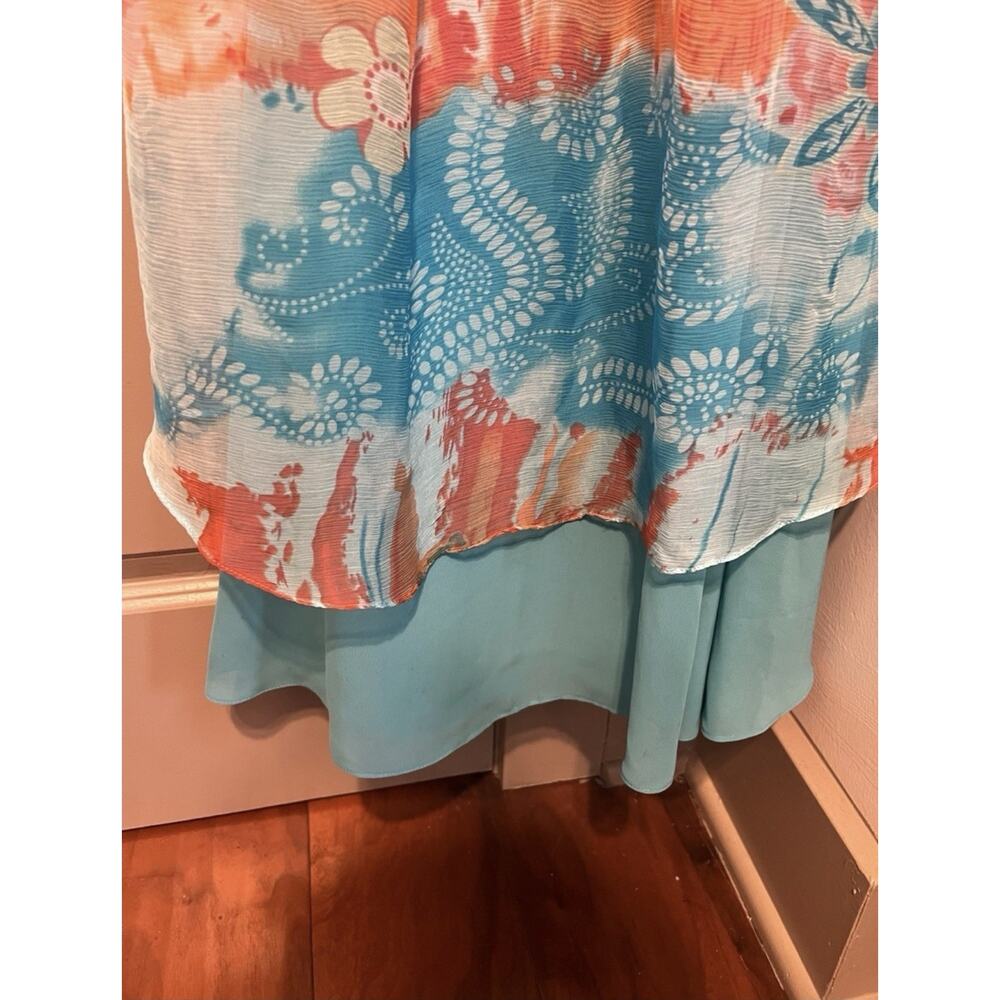 Sue Wong Blue Beaded Watercolor Floral Silk Blend Halter Maxi Dress Size 4 - Picture 8 of 9